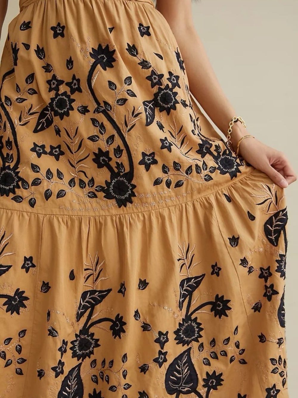 Anthropologie Maeve Tan Black Ruffled Veruschka Embroidered Maxi Dress (Size 10) - Picture 4 of 5